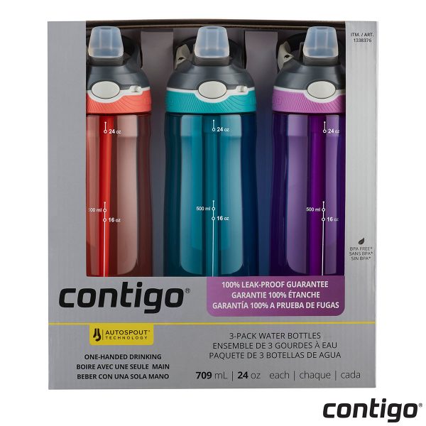 Contigo Autospout Ashland 709ml Water Bottles 3 Pack in 2 Colours*FREE DELIVERY* 